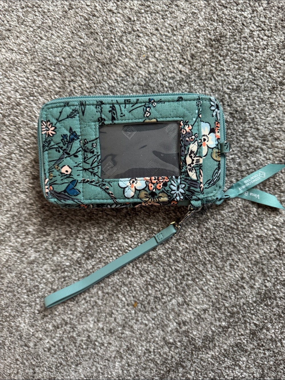 Vera Bradley Teal Floral Quilted Phone Wristlet with ID Window